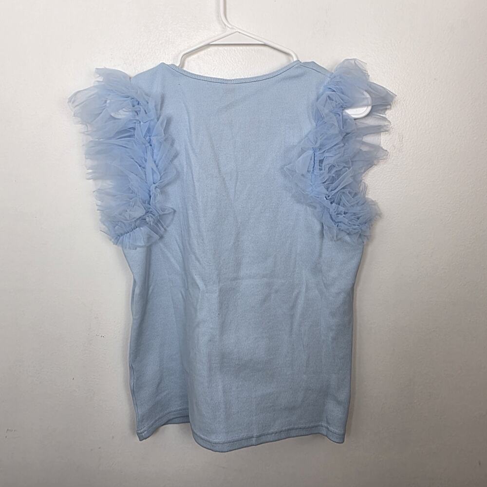 dolan Light Blue Ruffle Sleeve Tank Top - Picture 6 of 7